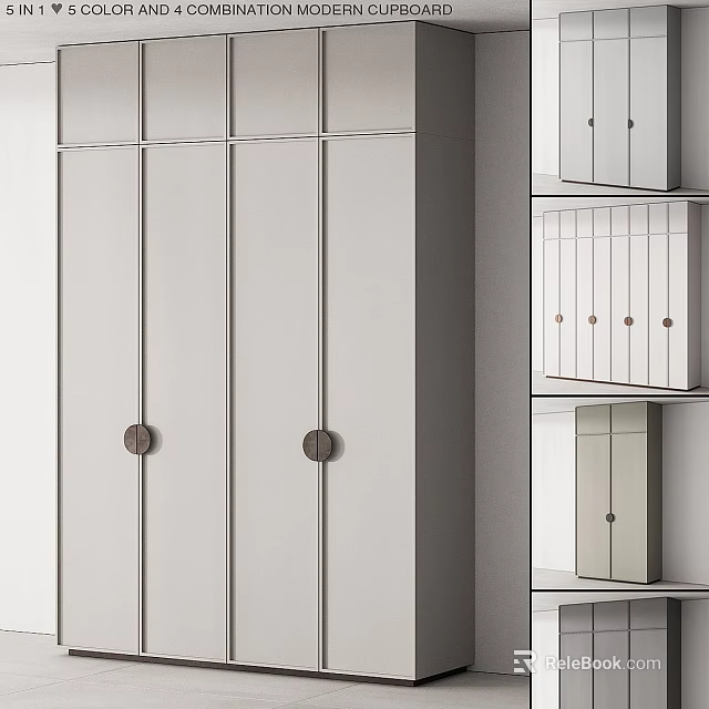 Modern Minimalist White Wardrobe With Sliding Doors And Wooden Handles 3d model 