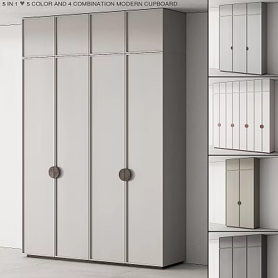 Modern Minimalist White Wardrobe With Sliding Doors And Wooden Handles 3d model