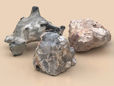 Various Natural Stone and Wood Decorative Pieces with Unique Textures and Organic Shapes 3d model