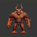 Fiery Horned Demon Character As Muscular Mythical Creature With Flaming Body