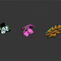 Colorful Cartoon Flowers White Pink And Yellow Blooms With Green Stems Leaves On Dark Background