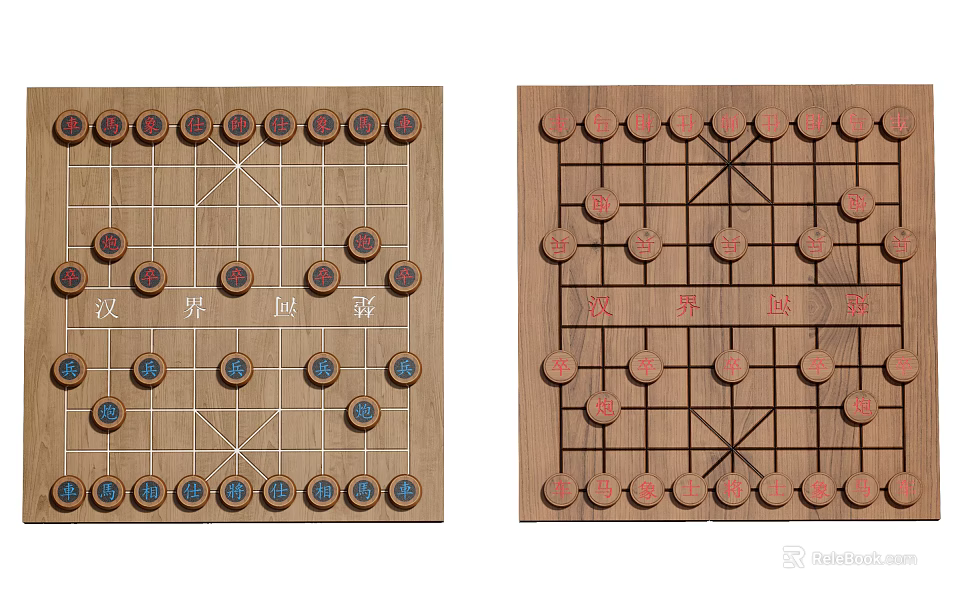 Traditional Chinese Chess Wooden Board Game with Pieces and Chu River Han Border 3d model 