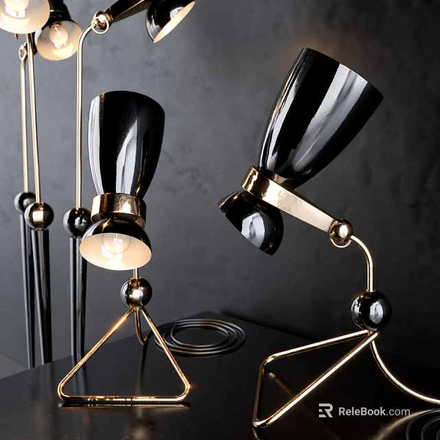 Modern Black And Gold Table Lamp With Unique Metal Stand Design 3d model 