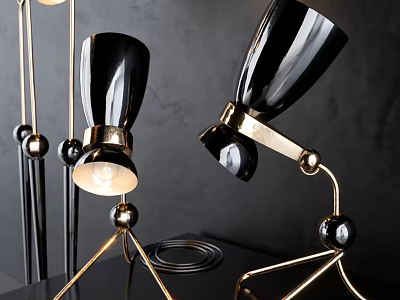 Modern Black And Gold Table Lamp With Unique Metal Stand Design 3d model