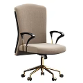 High Back Office Chair with Beige Fabric Upholstery Black Armrests and Gold Metal Base