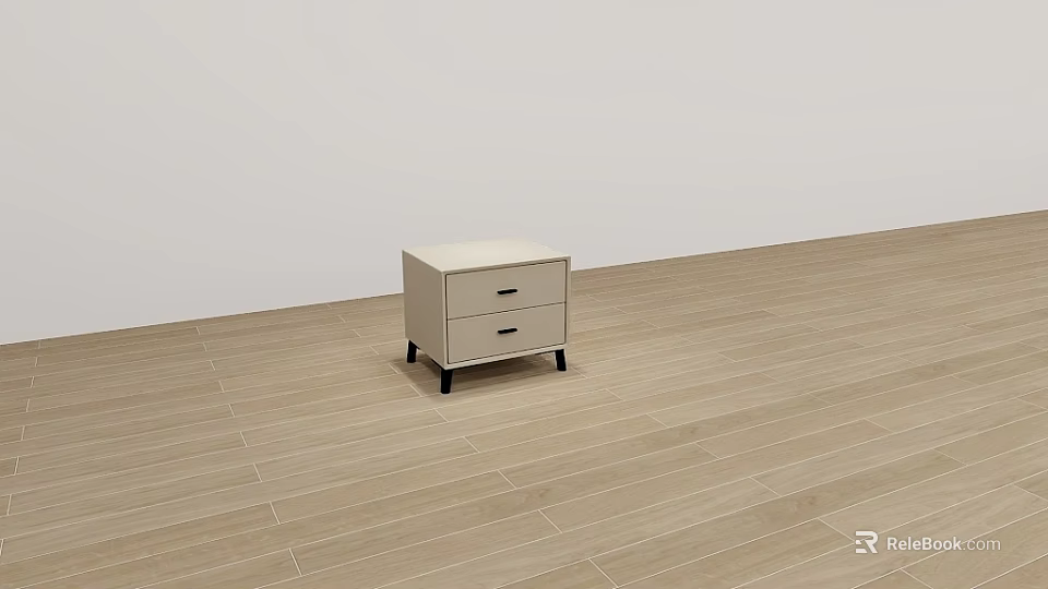 Modern White Nightstand With Two Drawers And Sleek Black Metal Legs 3d model 