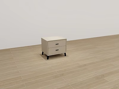 Modern White Nightstand With Two Drawers And Sleek Black Metal Legs 3d model