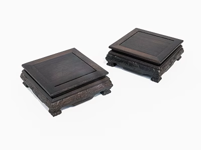 Two Dark Wooden Square Bases With Intricate Carved Patterns And Decorative Legs 3d model