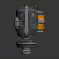 Retro Sci Fi Mechanical Device With Blue Red Accents Circular Center And Stable Base