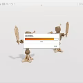 Two Wooden Robot Figures With Shields And Weapons Standing On White Surface