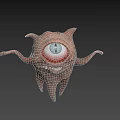 Fleshy Monster Character With Single Large Eye Sharp Teeth And Tentacles 3d model