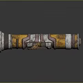 Cylindrical Metallic Weapon With Intricate Decorative Patterns Gold And Red Accents Ancient Style Reflective Surface