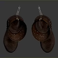 Brown Leather Knee High Boots With Buckle Straps And Perforated Design For Daily Wear
