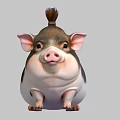 Cute Chubby Cartoon Pig Character With Pink Ears And Top Braid Design