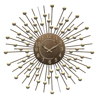 Wooden Wall Clock With Modern Radial Spikes And Decorative Round Elements 3d model