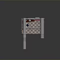 Small Room Interior With Large Pipes Bookshelf Desk Chair Checkerboard Floor And Arcade Machine