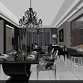 Elegant Modern Dining Living Room Interior With Chandelier Dining Table Sofa And Window