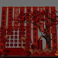 Traditional Chinese Festive Decorations With Red Lanterns Fu Characters And Couplets