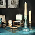 Modern Geometric Framed Artworks With Metallic Candles And Scented Decorative Ornaments Set