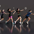 Women Playing Badminton In Dynamic Running Action With Rackets On Grey Background