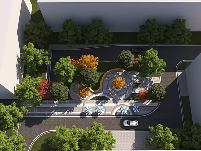Elegant Residential Landscape With Lush Greenery Various Trees Curved Pathways And Seating Area 3d model