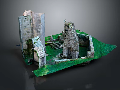 Ancient Castle Ruins With Weathered Stone Walls And Lush Green Grass 3d model