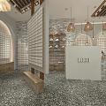 Modern Mall Store Interior With Pendant Lights Decorative Screens And Display Shelves