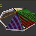 Octagonal Roof Structure With Red Tiles Glass Skylight And Wooden Beams