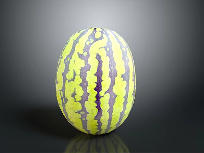 Fresh Yellow And Purple Striped Round Watermelon With Vibrant Exterior And Smooth Texture 3d model