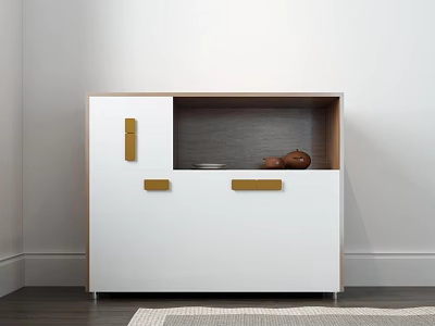 Modern White Sideboard with Gold Handles Drawers and Wooden Cabinet Design 3d model