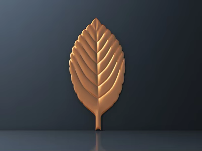 Golden Metallic Leaf Shaped Carving with Intricate Vein Patterns on Dark Background 3d model