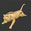 Golden Geometric Leopard Sculpture With Polygonal Design And Dark Background Reflection 3d model