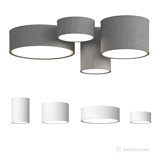 Modern Stylish Ceiling Lights With Grey White Dome Shades And Different Sizes 3d model