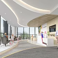 Front Desk Reception With Modern Design Green Living Wall Yellow Geometric And White Curved Wall