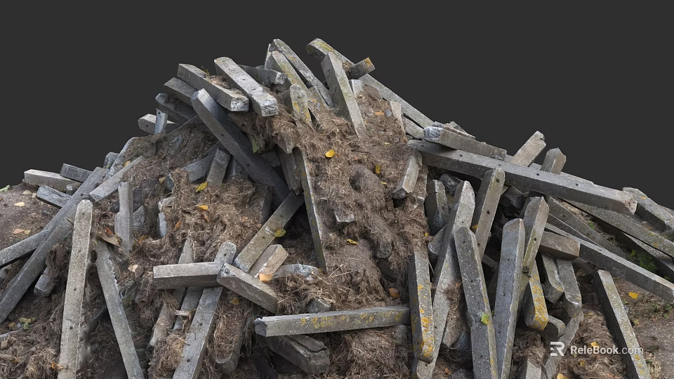 Garden Landscape With Old Wooden Planks And Dirt Pile Natural Elements 3d model 