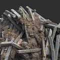 Garden Landscape With Old Wooden Planks And Dirt Pile Natural Elements