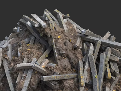 Garden Landscape With Old Wooden Planks And Dirt Pile Natural Elements 3d model