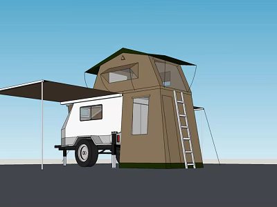 Practical Camper Van with Roof Tent Ladder and Awning for Outdoor Camping Trips 3d model