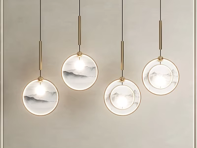 Elegant Modern Pendant Lights With Round Textured Glass And Gold Frames 3d model