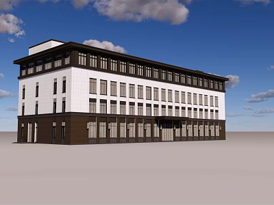 Modern Multi Story Office Building With White Brown Facade And Large Windows 3d model