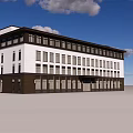 Modern Multi Story Office Building With White Brown Facade And Large Windows 3d model