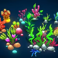Vibrant Underwater Marine Plants Displaying Various Shapes Colorful Hues And Decorative Stones