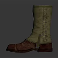 Brown Leather Boots With Beige Tall Fabric Shaft And Classic Vintage Design