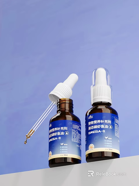 Premium Pet Food Supplements With Fish Oil For Dogs And Cats In Dropper Bottle Design 3d model 