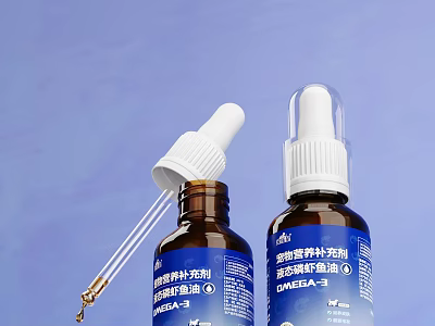 Premium Pet Food Supplements With Fish Oil For Dogs And Cats In Dropper Bottle Design 3d model
