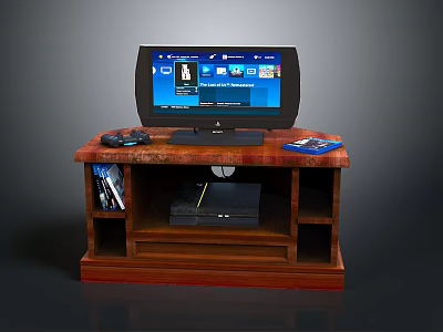 Entertainment TV Stand Setup With TV Game Controller Console And Blu ray Discs 3d model