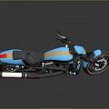 Blue Modern Motorcycle With Black Seat Yellow Rim Wheels And Silver Exhaust Pipes