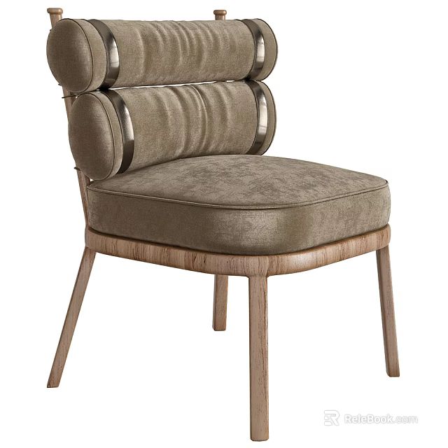 Modern Beige Leisure Chair With Double Round Velvet Cushions Metal Trim Wooden Legs 3d model 