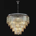 Illuminated Modern Chandelier With Metal Frame And Crystal Hanging Strands