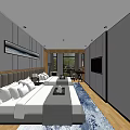Modern Hotel Room Interior With Large Bed Flat Screen TV And Blue Carpet